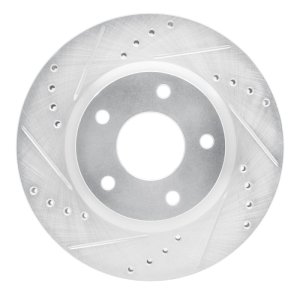 Nissan Sentra Brake Rotor (1) - Front Left - R1 Concepts - Drilled & Slotted - Silver - `13-`19